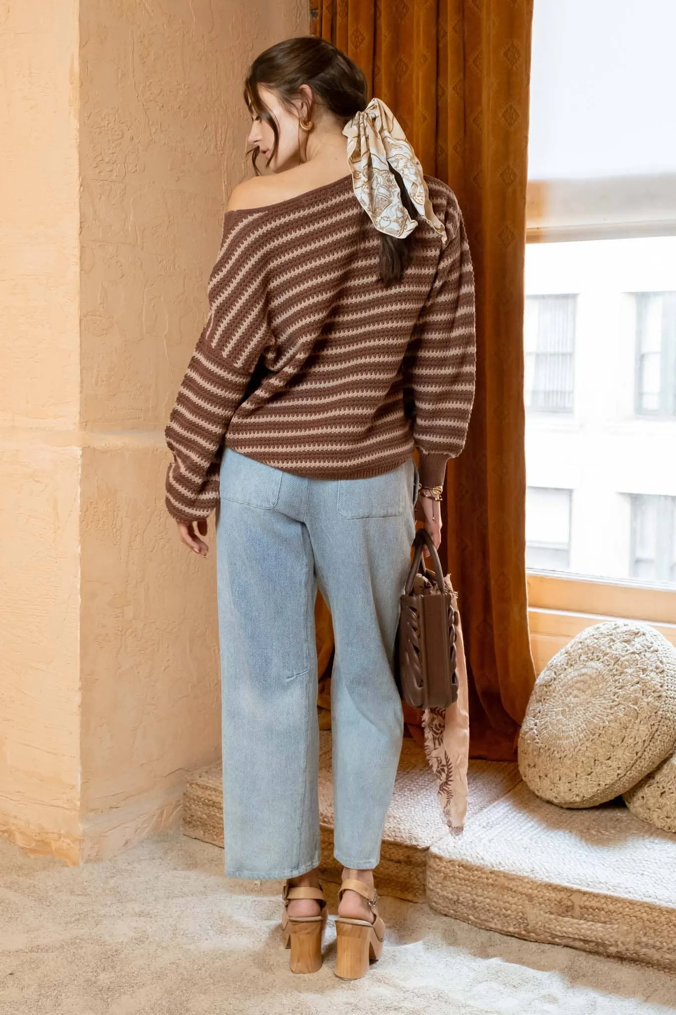 RELAXED STRIPE KNIT PULLOVER SWEATER