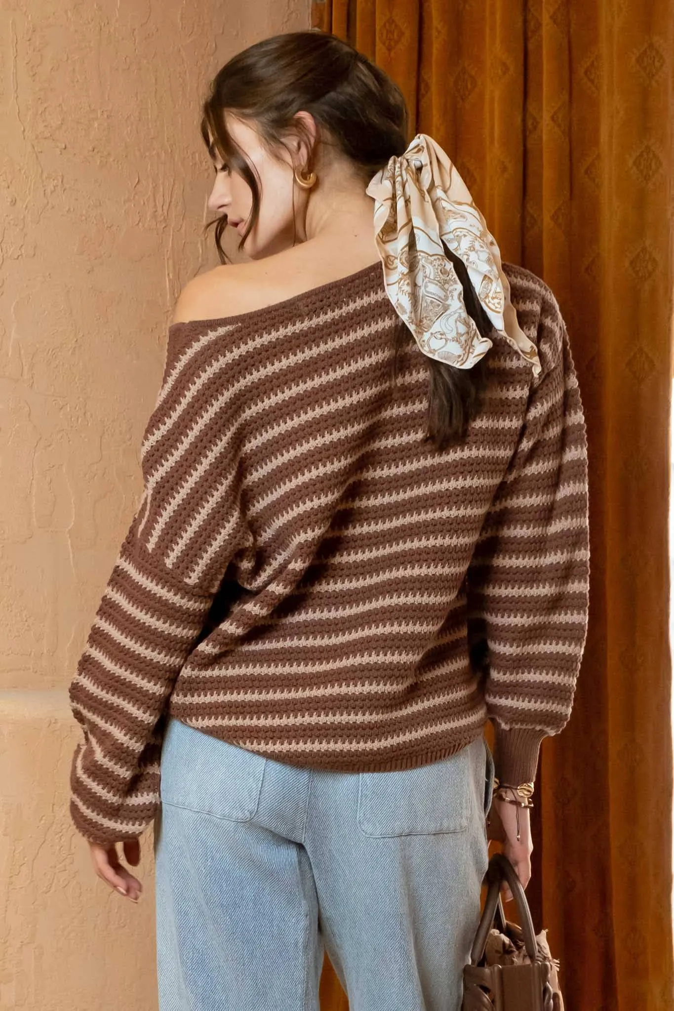 RELAXED STRIPE KNIT PULLOVER SWEATER