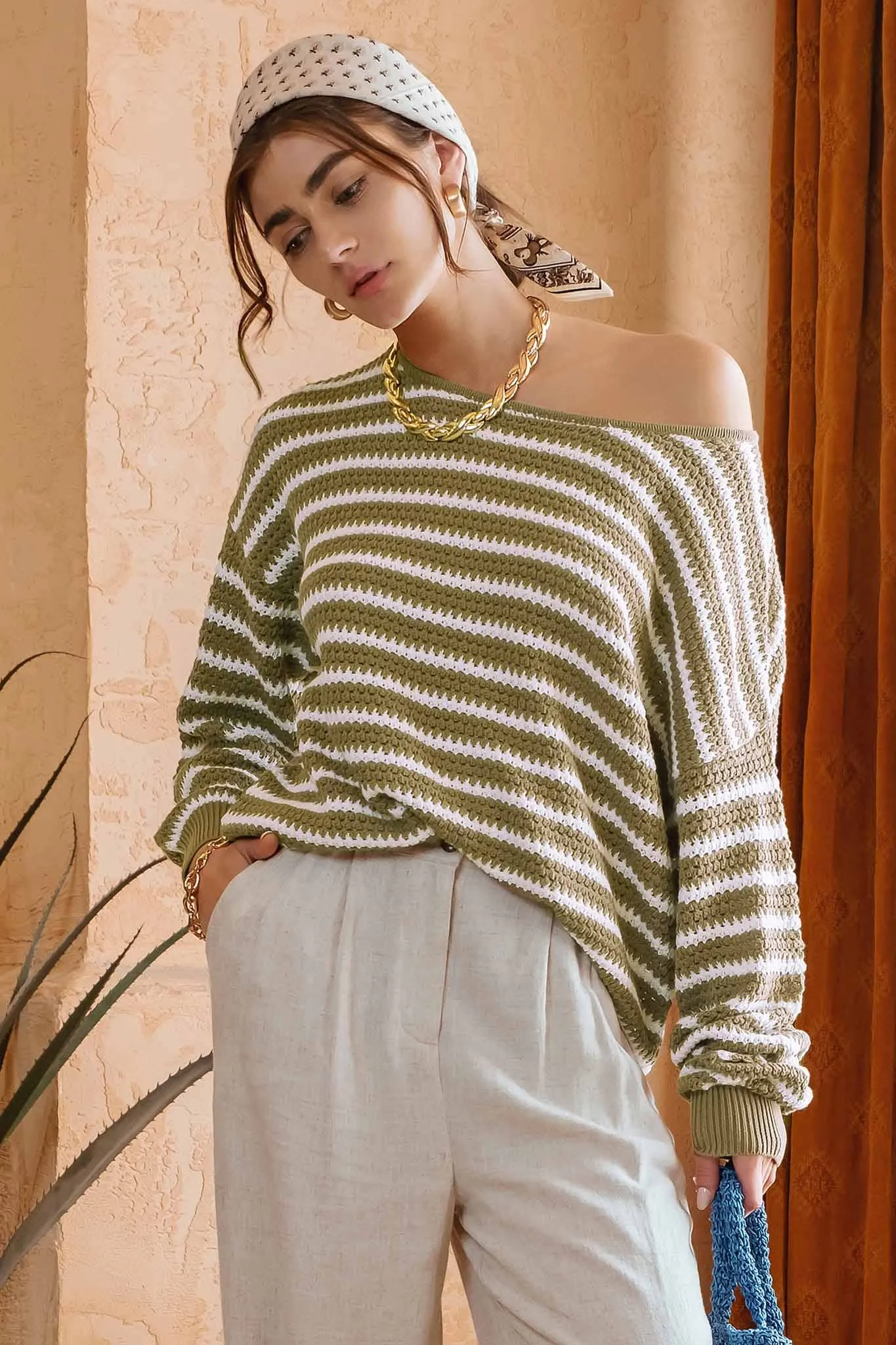 RELAXED STRIPE KNIT PULLOVER SWEATER