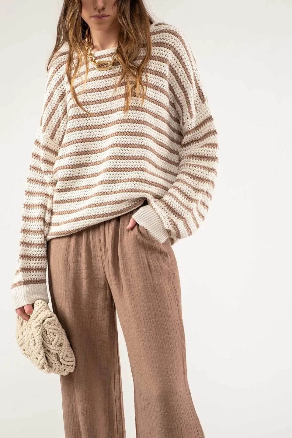 RELAXED STRIPE KNIT PULLOVER SWEATER