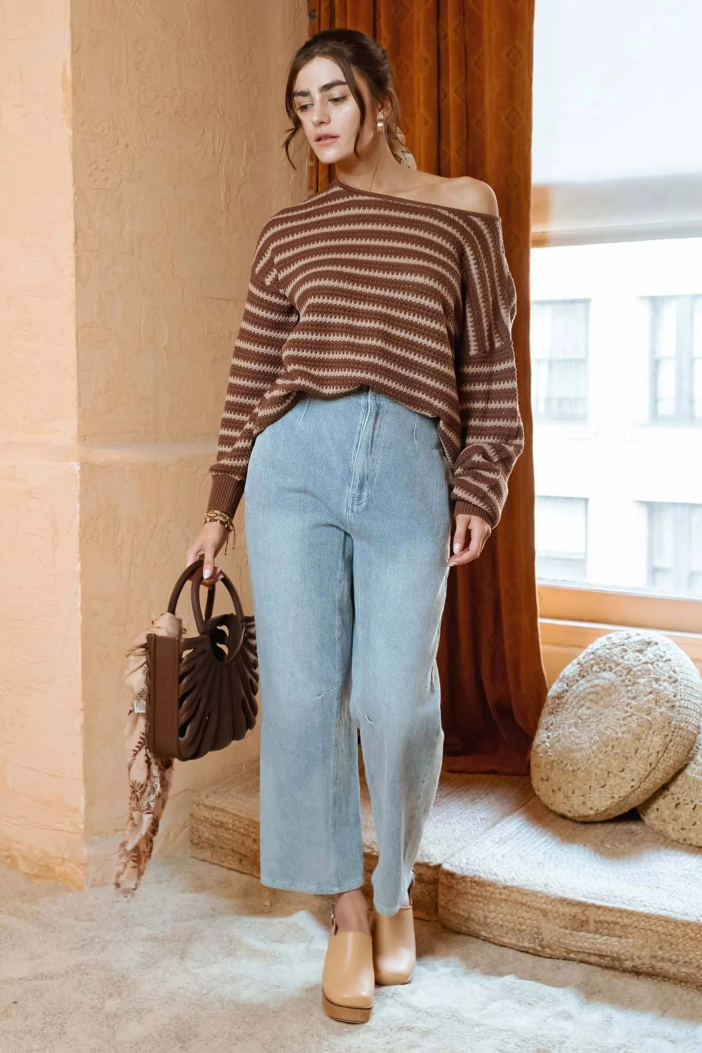 RELAXED STRIPE KNIT PULLOVER SWEATER