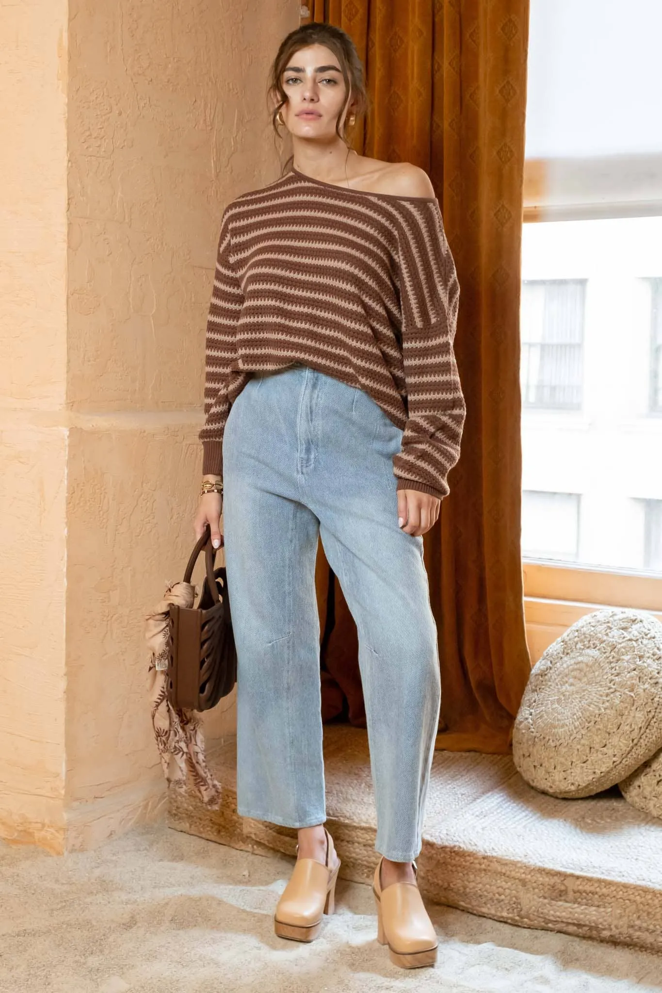 RELAXED STRIPE KNIT PULLOVER SWEATER