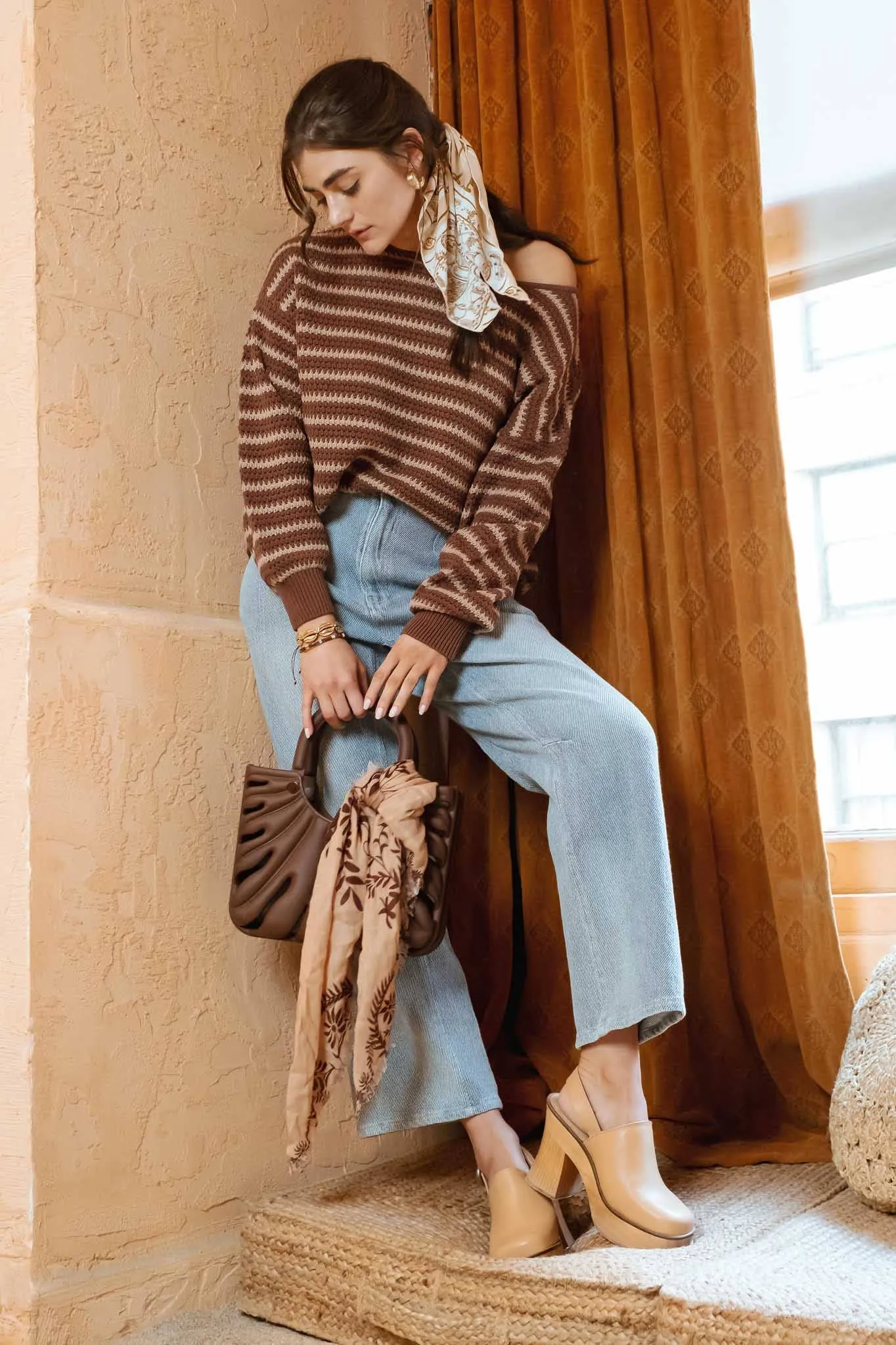 RELAXED STRIPE KNIT PULLOVER SWEATER