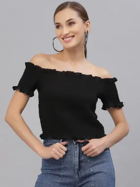 Style Quotient Women Black Off-Shoulder Bardot Top