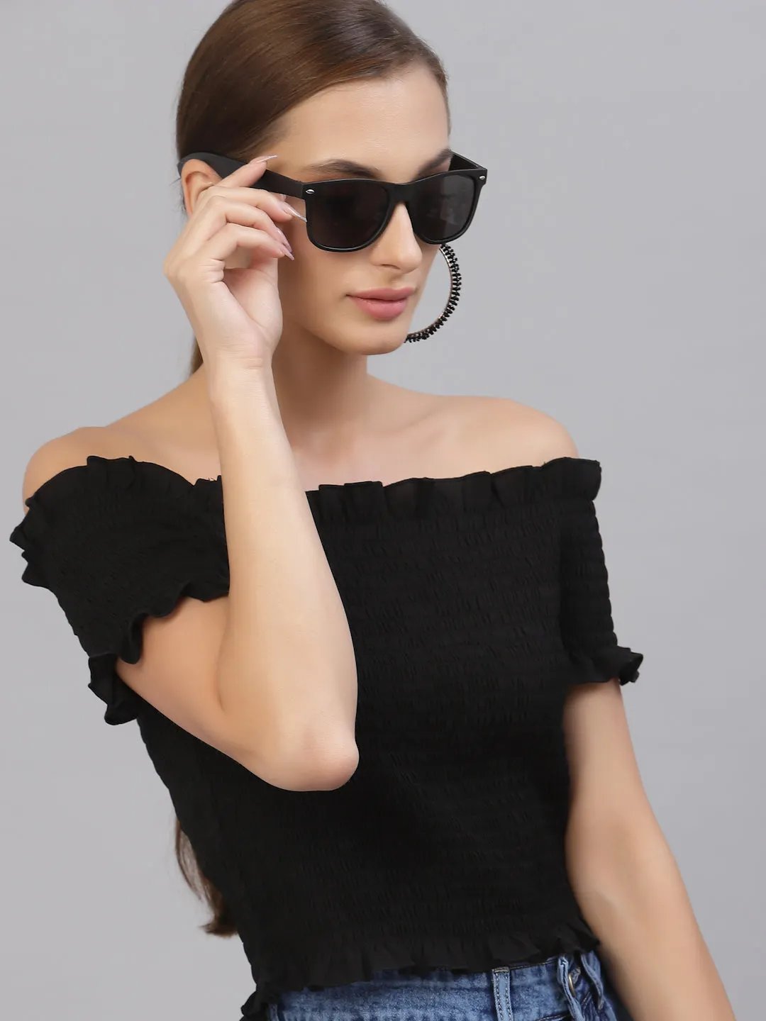 Style Quotient Women Black Off-Shoulder Bardot Top