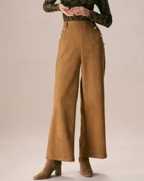 The Brown High Waisted Suede Straight Pants