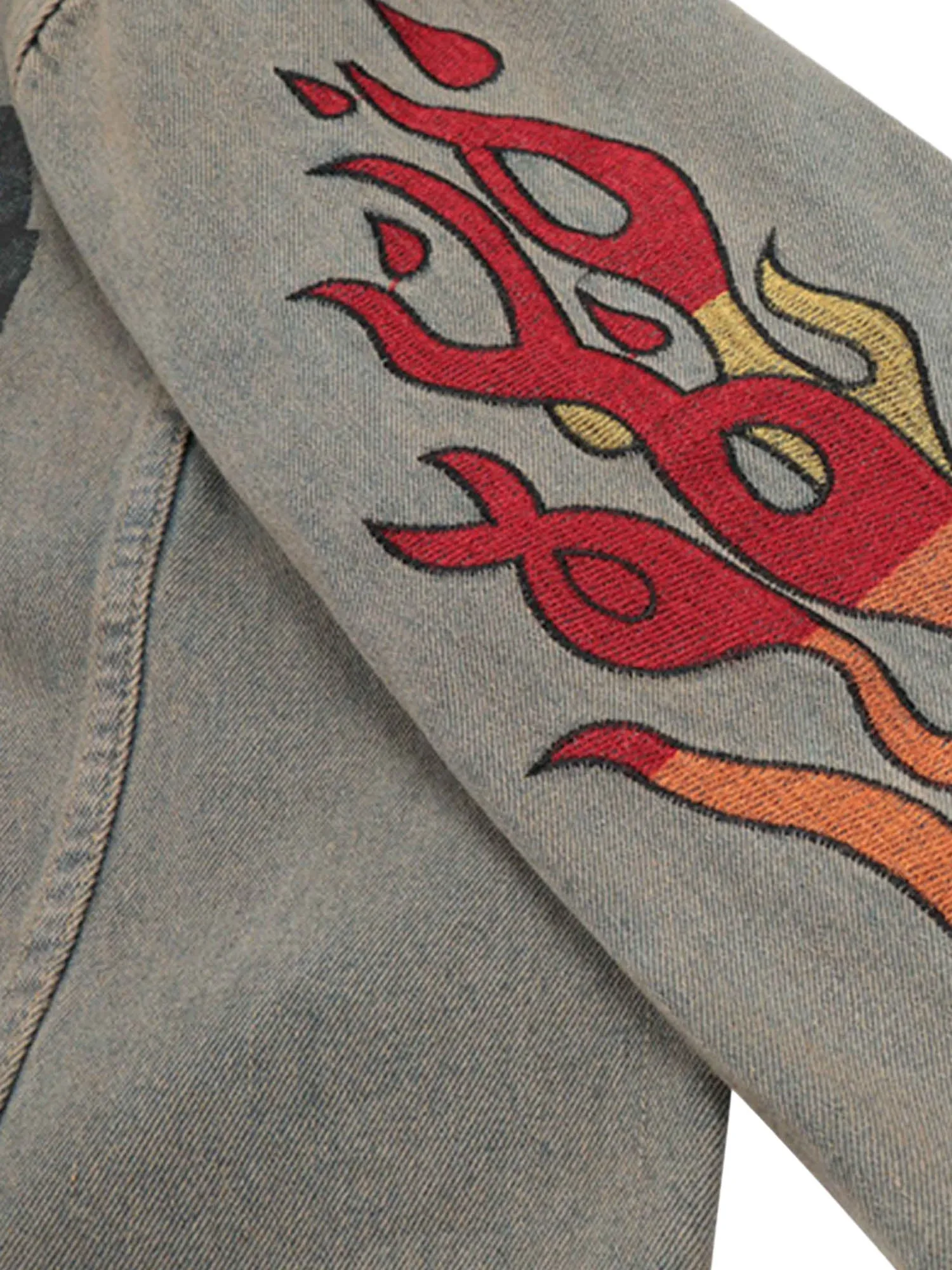 Thesupermade Flame Denim Embroidered Burlap Jacket - 1543