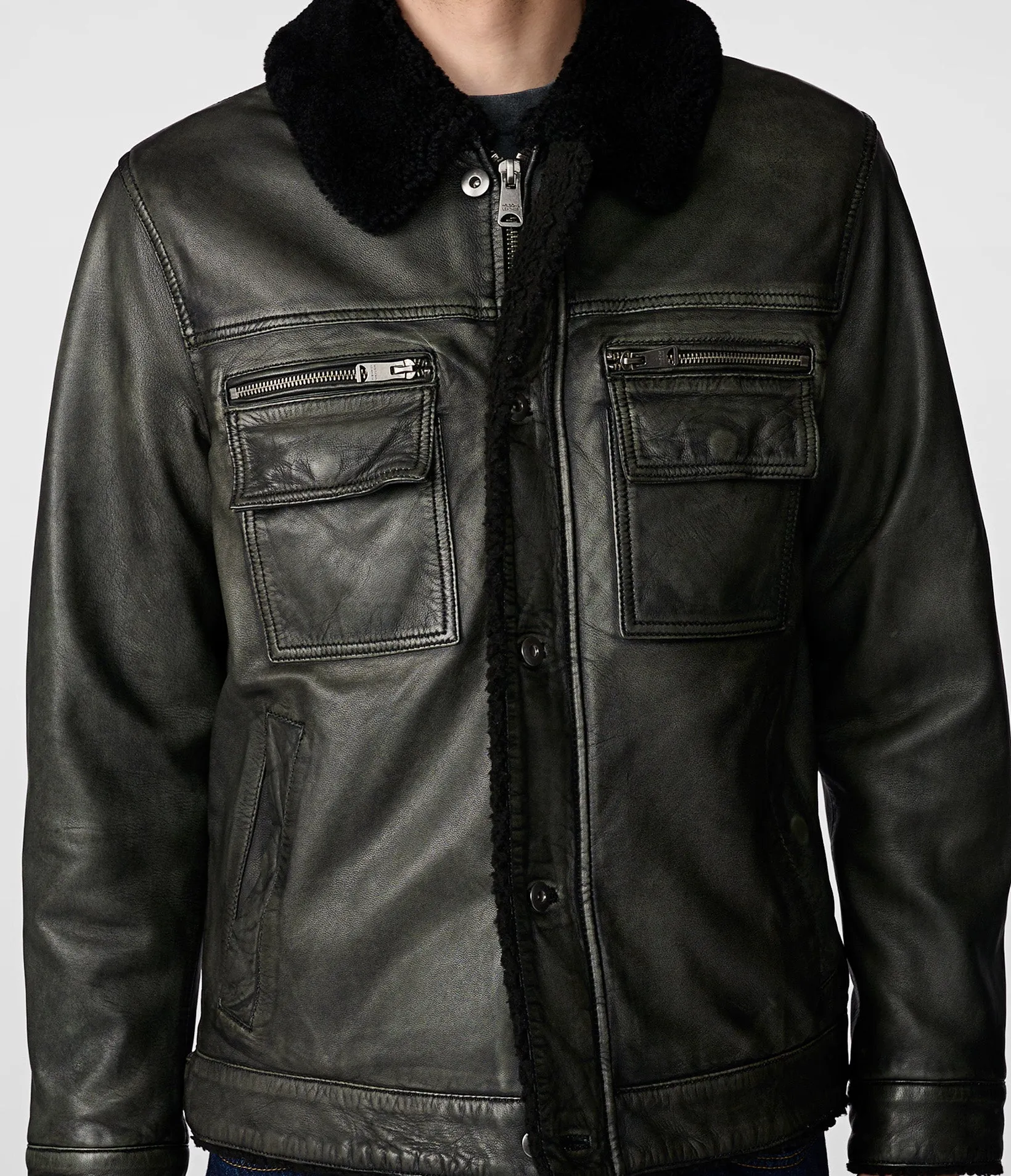 Tom Leather Trucker With Shearling Collar