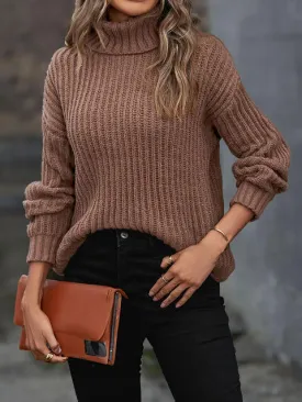 Turtleneck Dropped Shoulder  Pullover Sweater