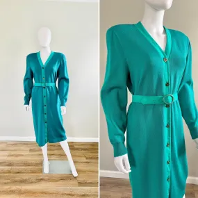 Vintage 1980s Lilli Ann Sweater Dress / 80s Aquamarine Dress / Size S M