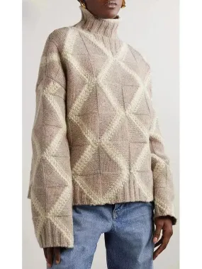 Women’s Argyle Intarsia-Knit Wool Turtleneck Sweater